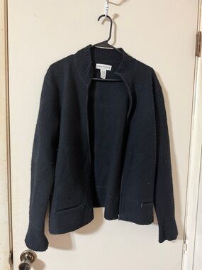 Evan Picone Black Wool Zip Cardigan